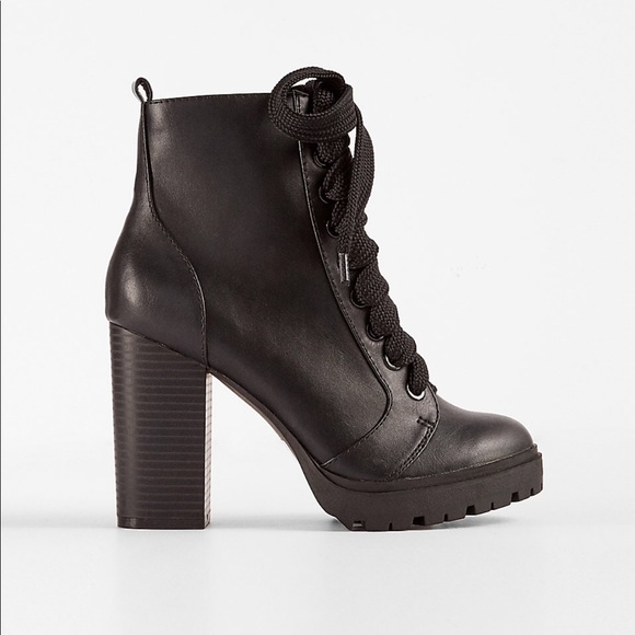 Express Shoes - *NEW* EXPRESS Lace-Up Heeled Lug Booties